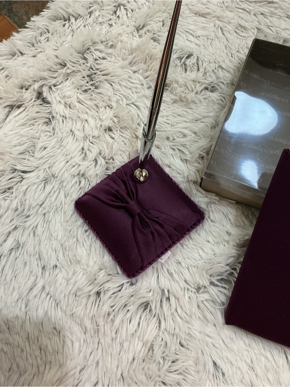 Celebrate It Plum Satin Wedding Guest Book & Pen Set Elegant Reception Decor - Picture 7 of 12